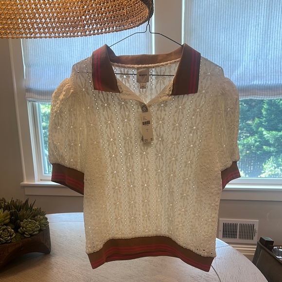 Maeve White Eyelet Top with Brown Collar - Picture 9 of 9